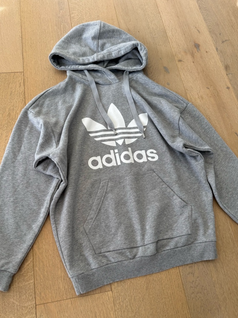 Adidas Heather Gray Trefoil Hoodie Woman’s Small
